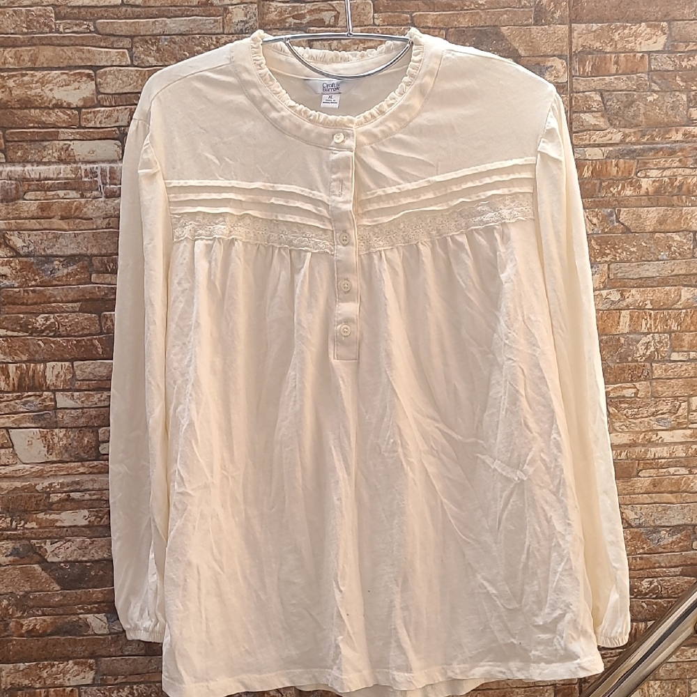Cato Cream Long Sleeve Bib Collar Blouse